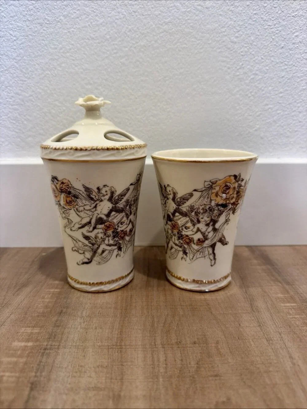 Vintage Avon Ceramic Porcelain Toothbrush Holder & Cup Set
